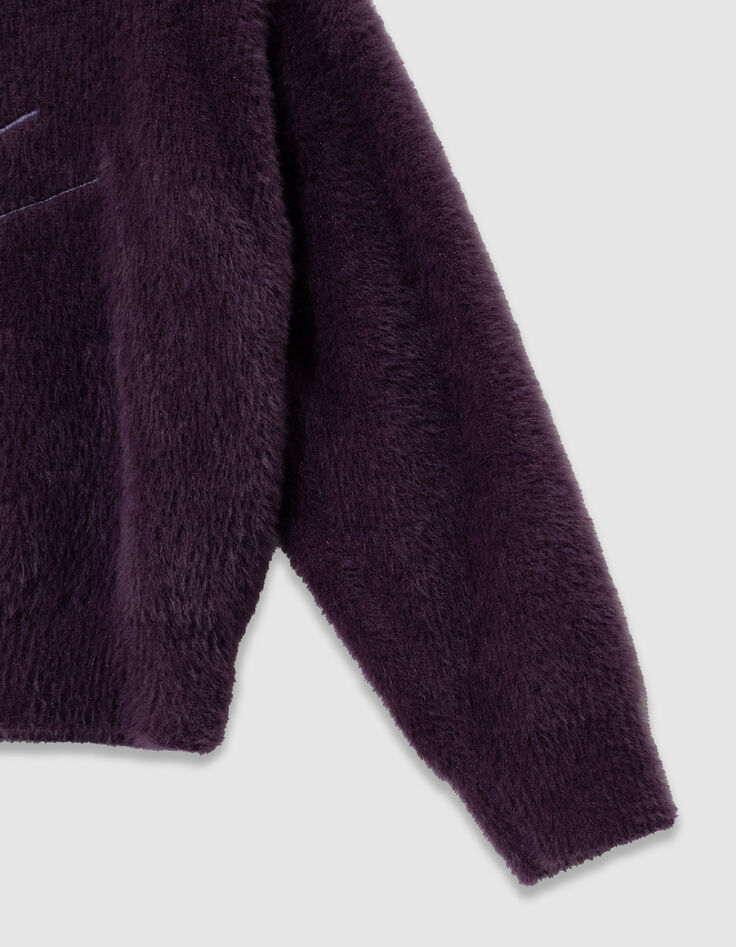 Plum knit sweater fluffy logo embroidery for girl-4