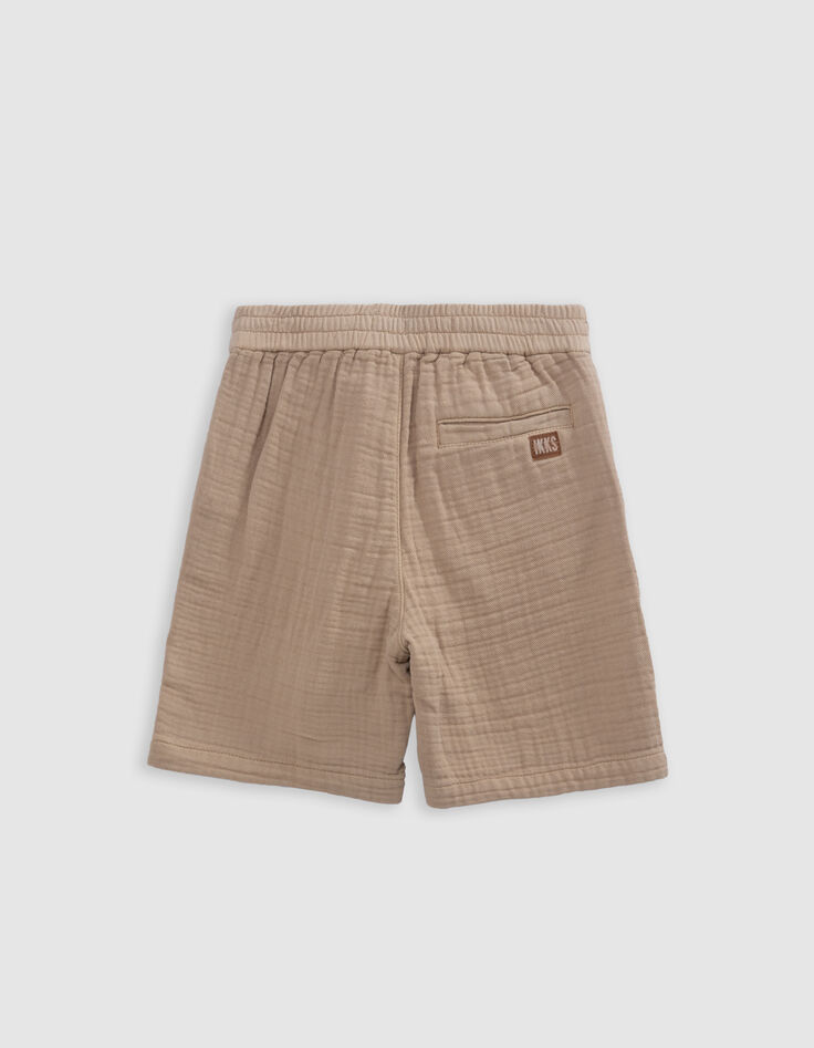Bermudas jogger loose beige gasa algodón niño-5