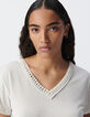 Tee-shirt blanc tressage encolure V Femme-4