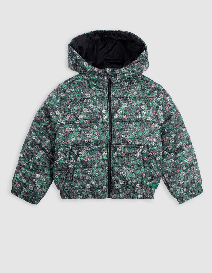 Wattierte khakifarbene Jacke für Mädchen mit Leo-Print-3