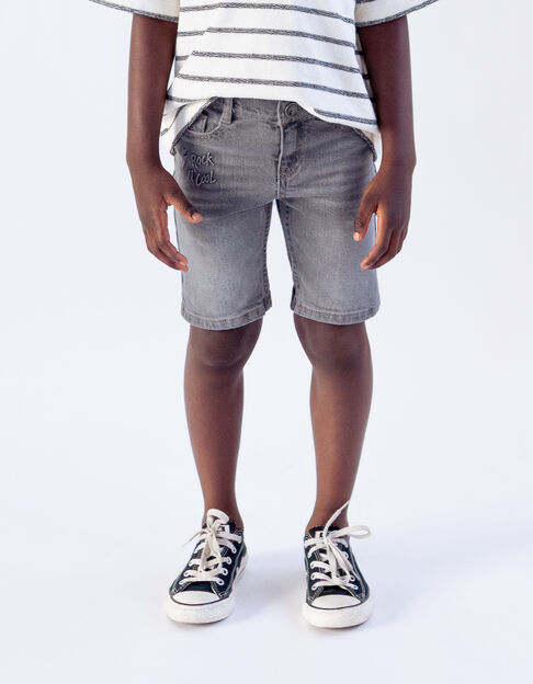 Graue Jungen-Waterless-Jeans-Bermudas mit Prägemotiv - IKKS