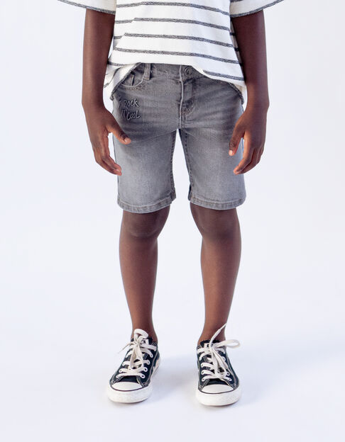 Boys' grey denim embossed back Waterless Bermuda shorts - IKKS