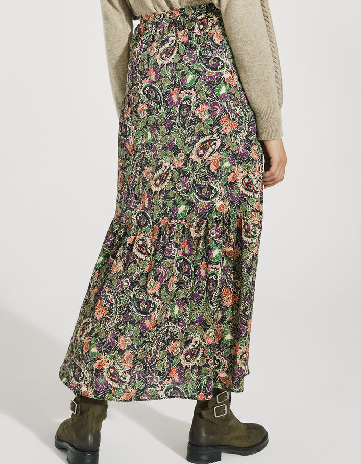 Women’s floral print ruffled baggy long skirt with slit - IKKS