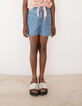 Mädchen-Jeansshorts Bio, Gürtel, psychedelische Blumen-2