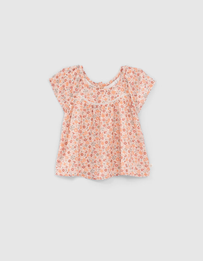 Pfirsichrote Bluse Viskose mit Blumenprint für Babymädchen - IKKS