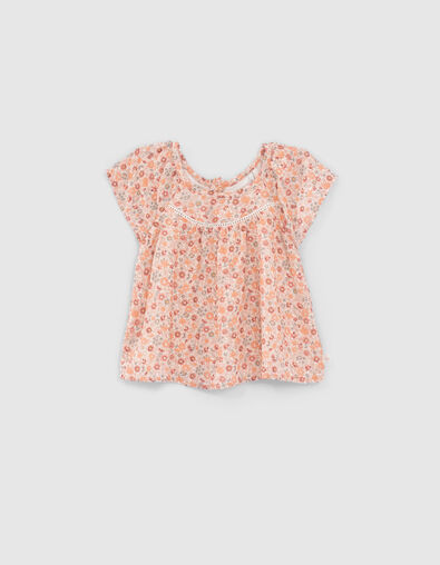 Baby girls’ peach micro-flower print Lenzing™ Ecovero™ blouse - IKKS