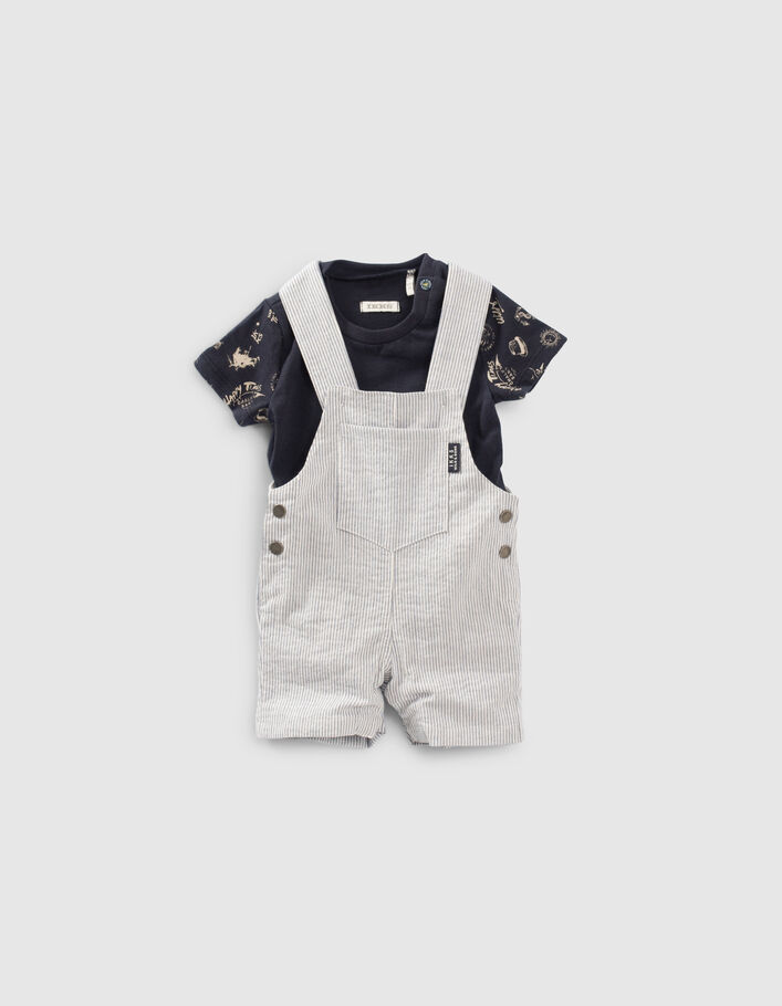 Set gestreepte tuinbroek en navy T-shirt babyjongens - IKKS