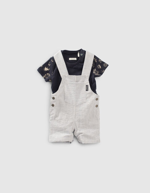Baby boys' striped dungarees and navy T-shirt outfit