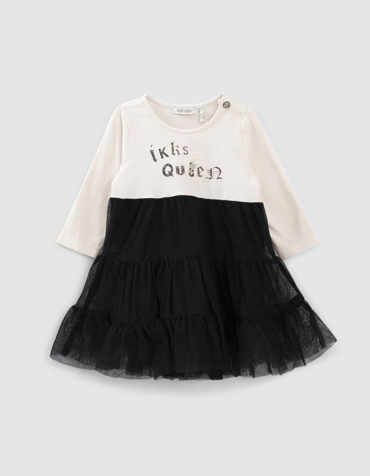 Vestido blanco roto bimaterial con tutú rock bebé niña-1