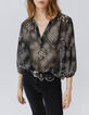 Women’s black blouse with ecru dandy flower print-1