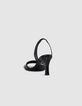 Dames sandalen met zwarte leren hak en elastische band-4