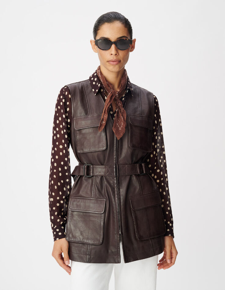 Bruin leren safari-jack met riem voor dames-3