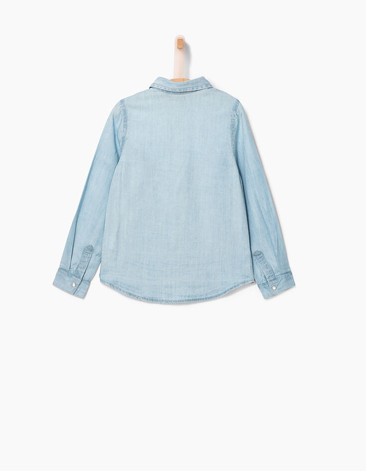 Girls’ bleached blue Tencel© and lace shirt-4