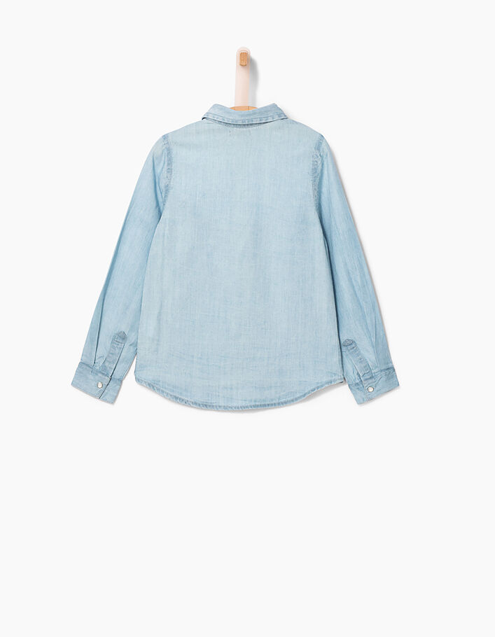 Girls’ bleached blue Tencel© and lace shirt - IKKS