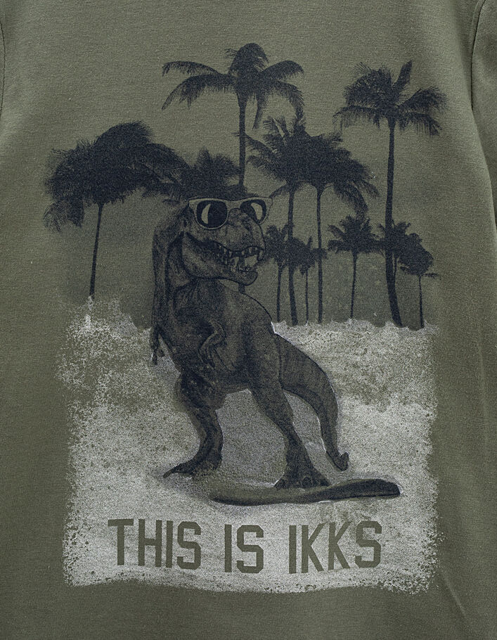 Boys’ light khaki T-shirt with T-Rex graphic  - IKKS