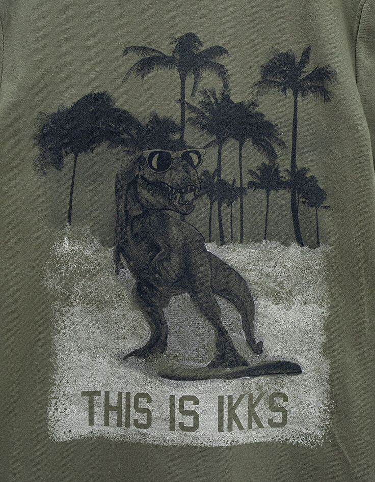 Tee-shirt kaki clair avec visuel T-rex garçon -2 Tee-shirt kaki clair avec visuel T-rex garçon -2