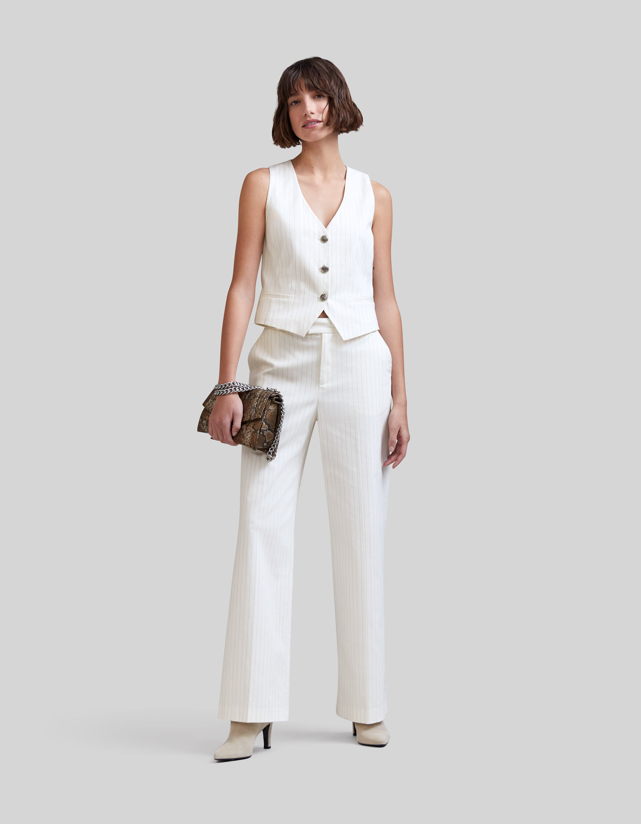 Women s ecru pinstripe suit waistcoat IKKS