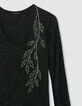 Zwart T-shirt glitters borduursel bloemen Dames-6