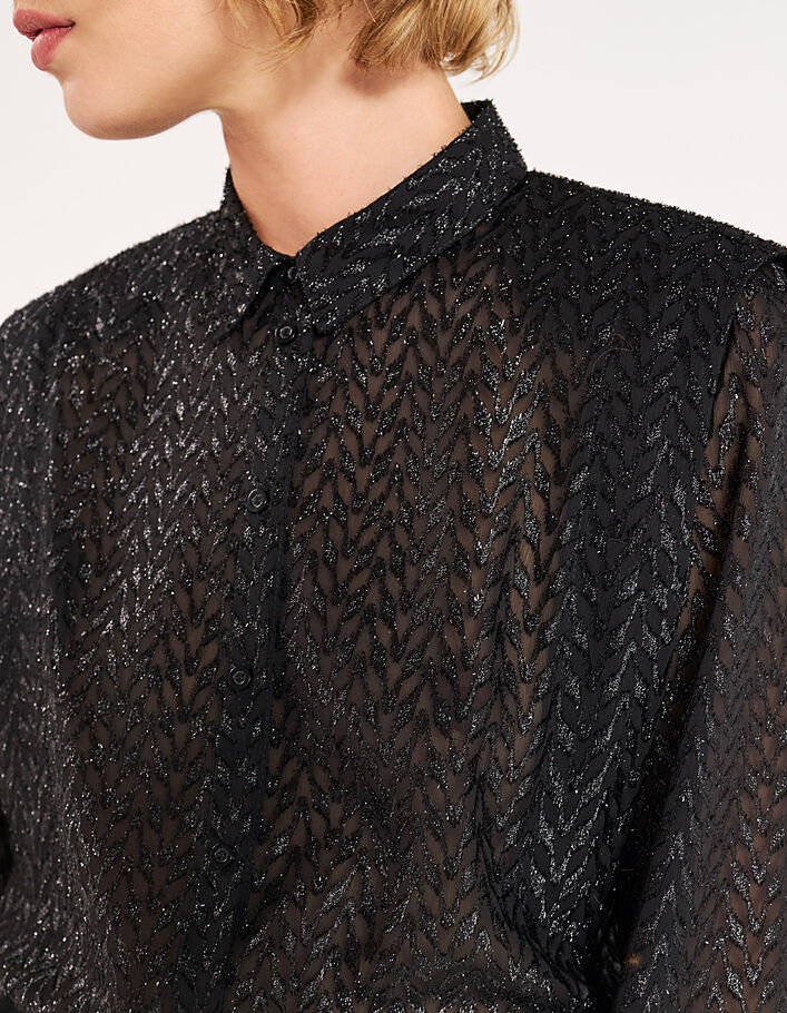 Camisa de gasa negra hilo cortado metalizado mujer-4