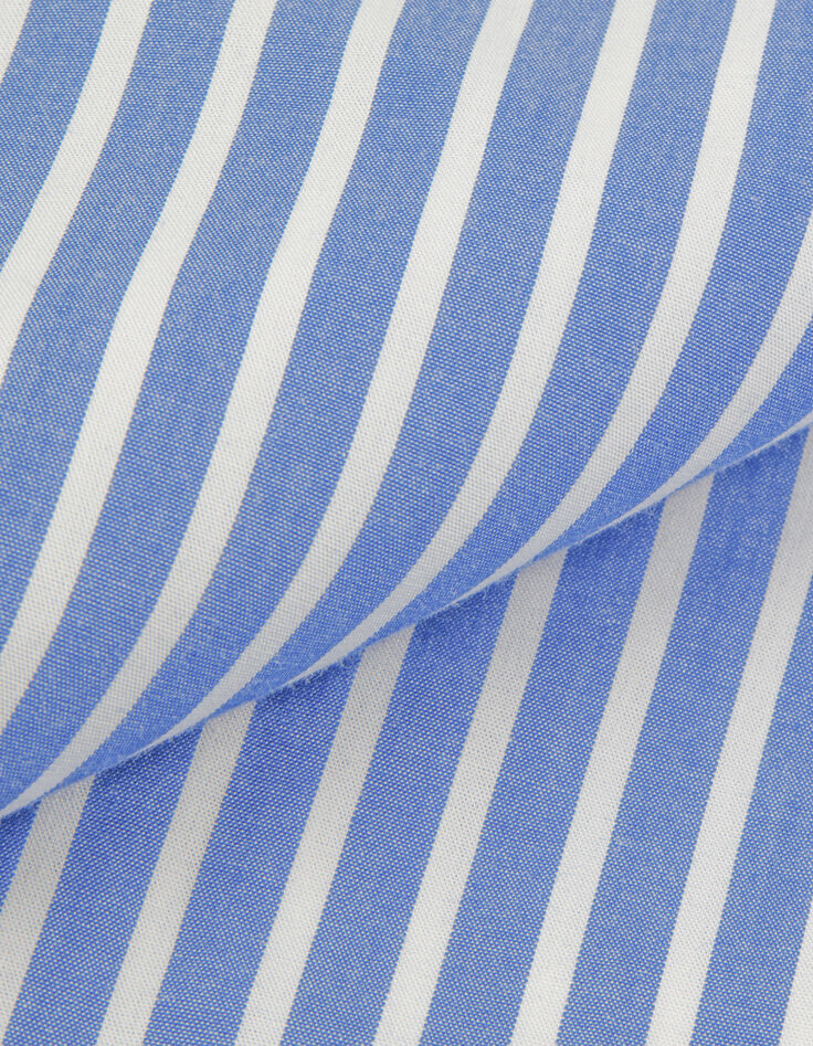 Camisa azul de manga corta a rayas para mujer-8