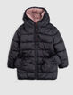 Chaqueta larga de sherpa reversible negra y rosa para niña-2