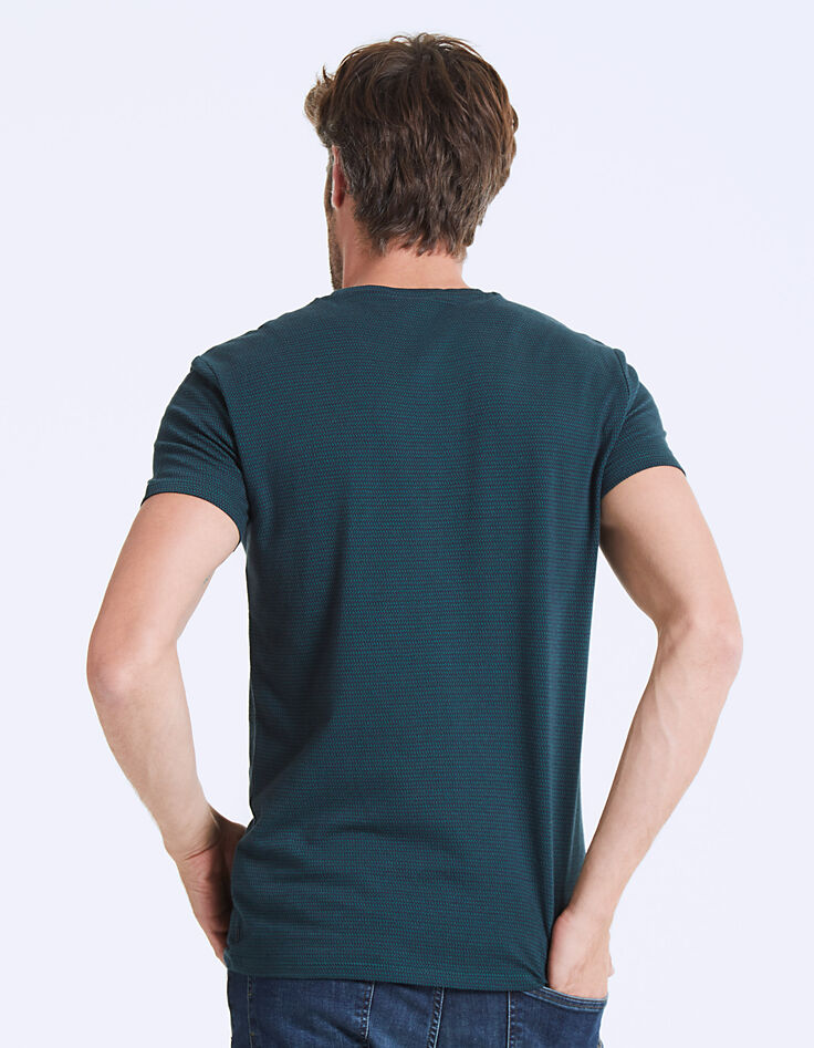 Marine en groen jacquard T-shirt voor heren-3 Marine en groen jacquard T-shirt voor heren-3