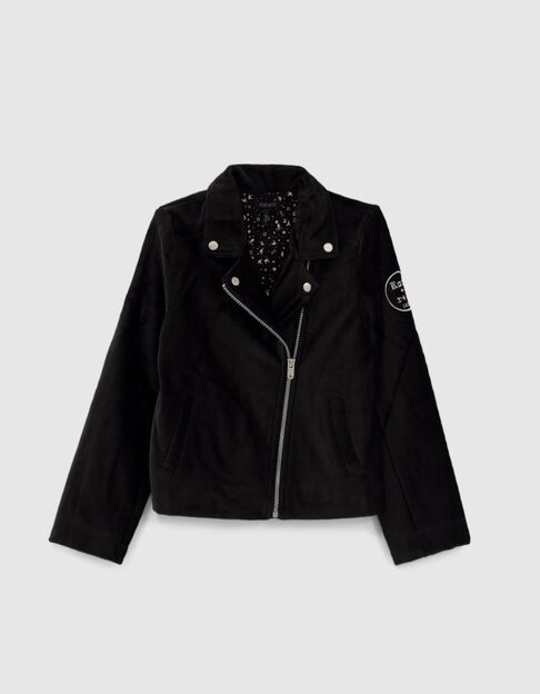 Girls' black velvet biker-style cardigan - IKKS