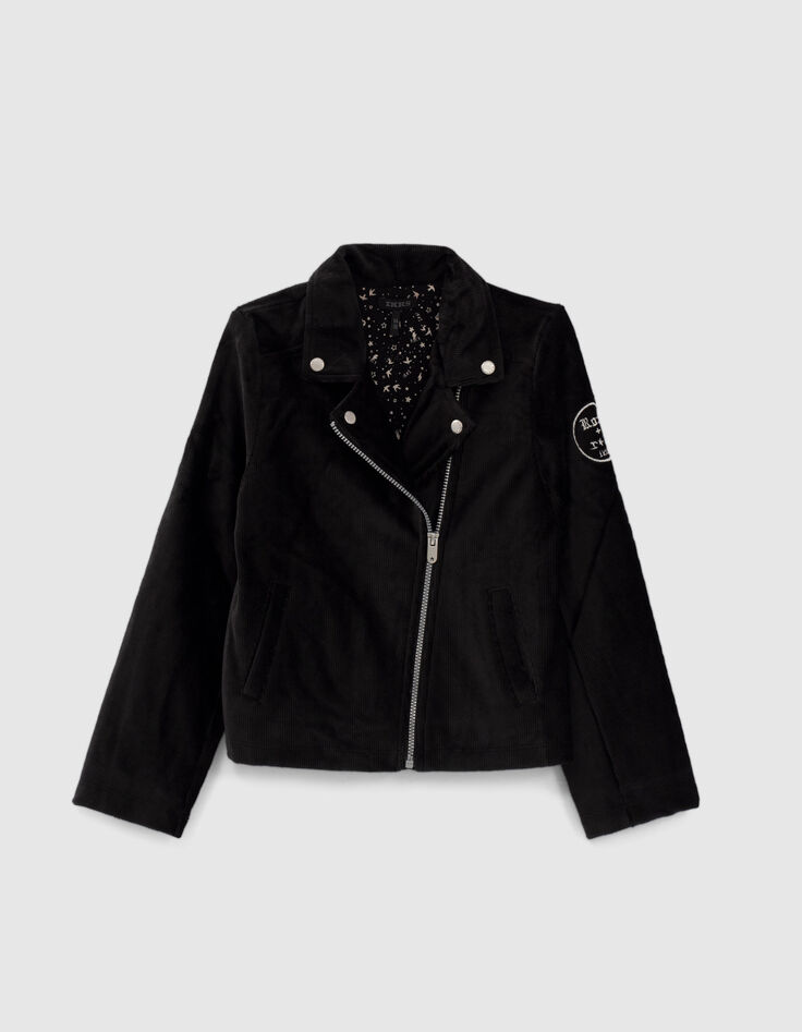 Cardigan noir velours esprit motard fille-1