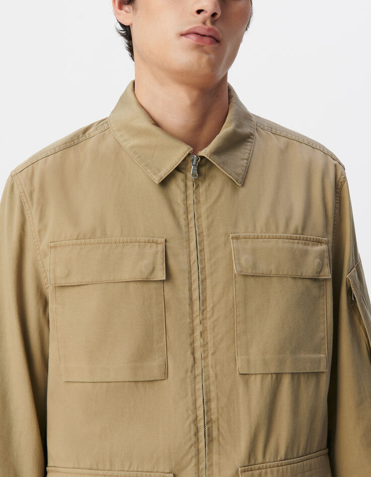 Veste saharienne beige zippée cinq poches Homme-4