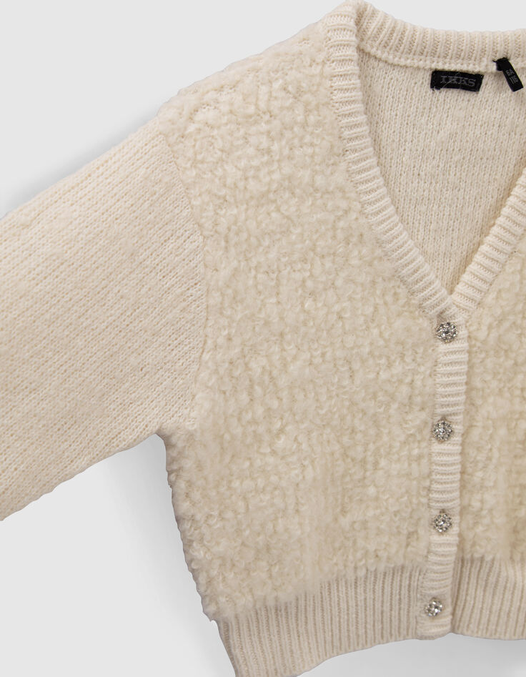 Girls&rsquo; ecru mixed fabric knit cardigan-6