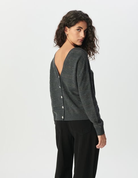 Graue Damen-Strickjacke Streifen Pailletten-Stick - IKKS