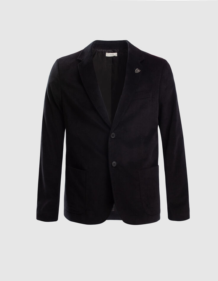 Men’s black smooth velvet suit jacket-1