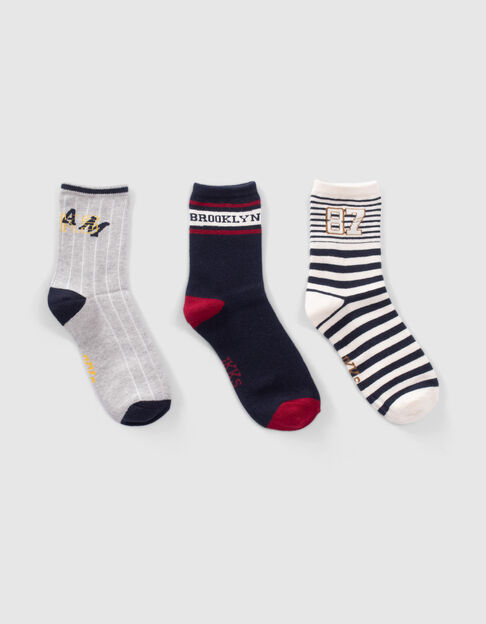 Boys’ navy/white/grey socks