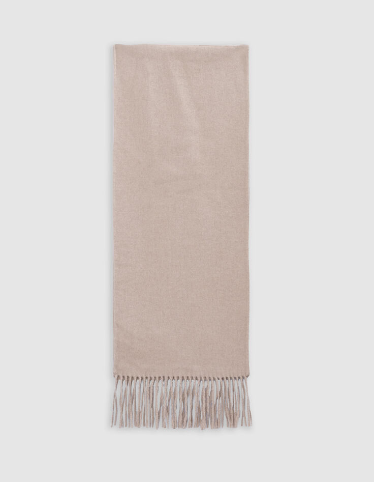 Damen ecrufarbener Mantel mit doppeltem Fransenschal-6
