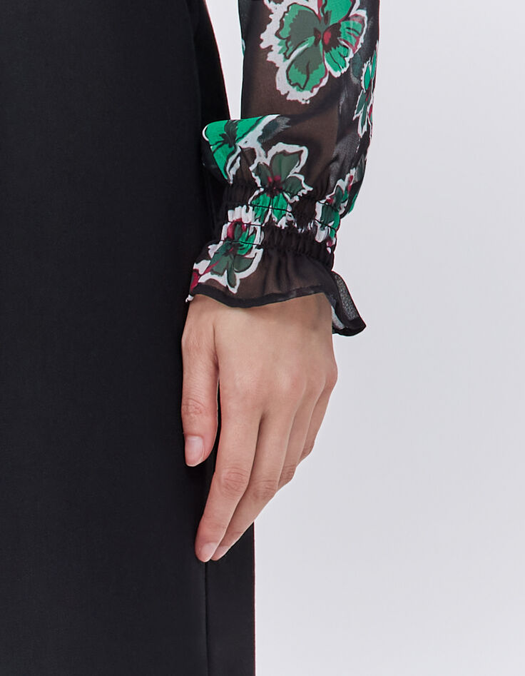 Zwarte blouse maxi bloemenprint volants Dames-3