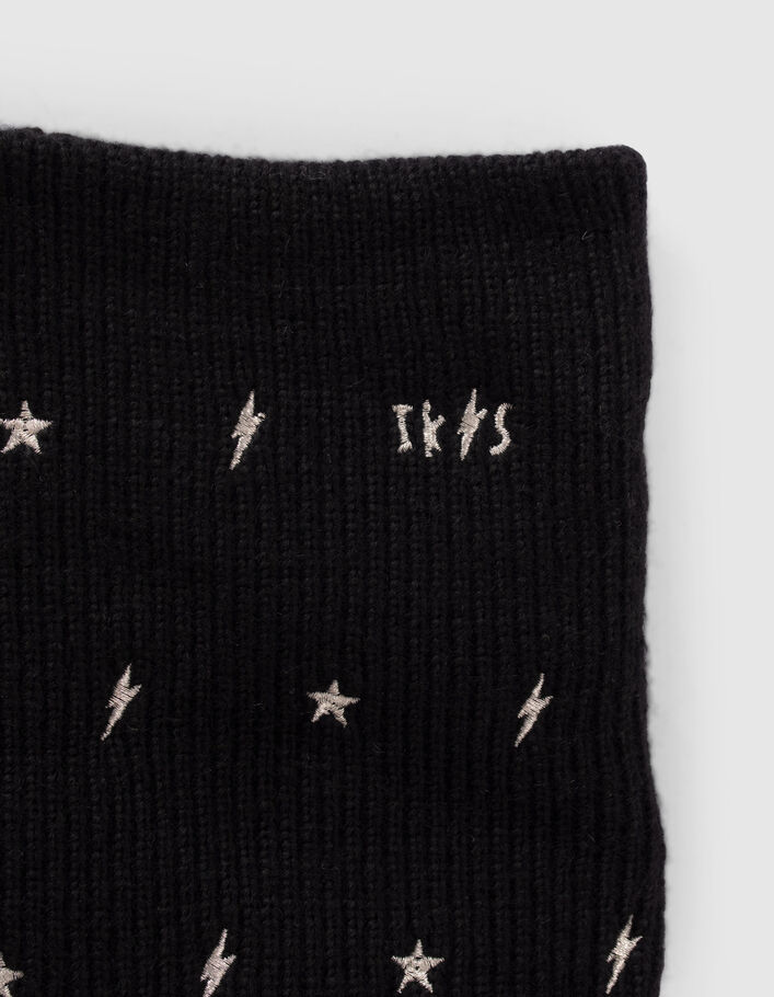 Girls’ black knit snood, embroidered gold stars/lightning-3