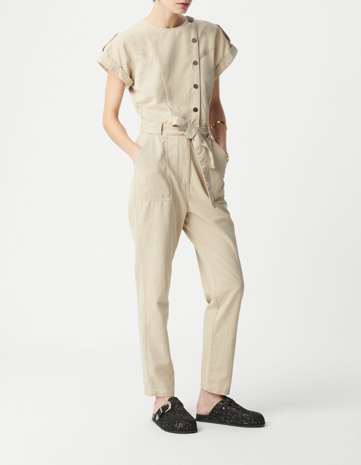 Combinaison beige fermeture asym&eacute;trique Femme-5