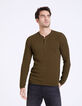 Pull kaki en maille reliefée avec col tunisien Homme-4