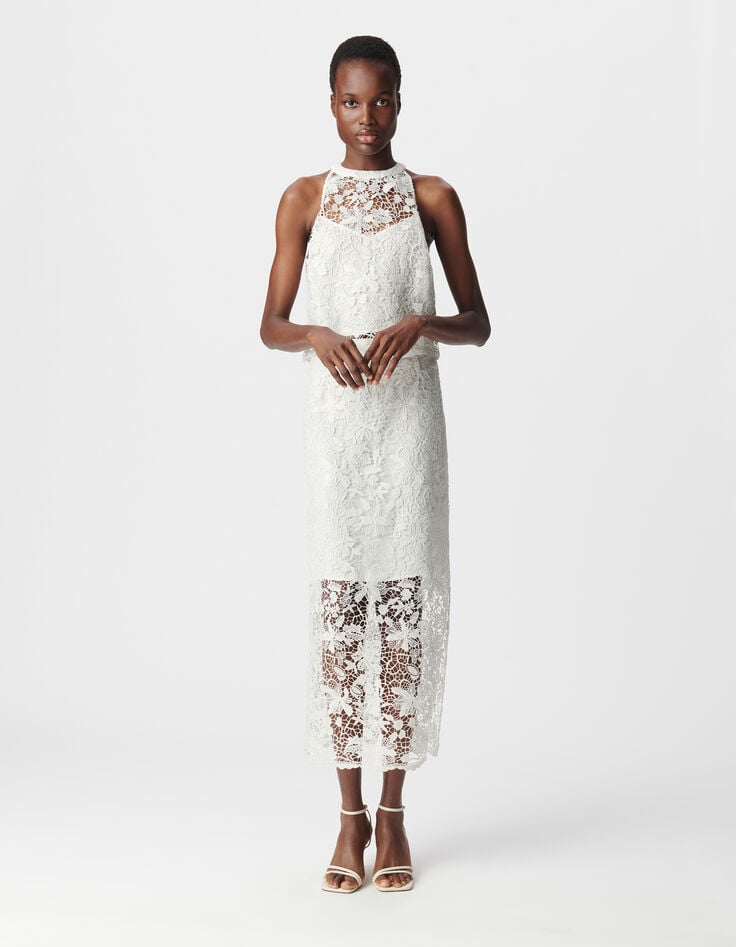 Women's all-lace white midi skirt-1