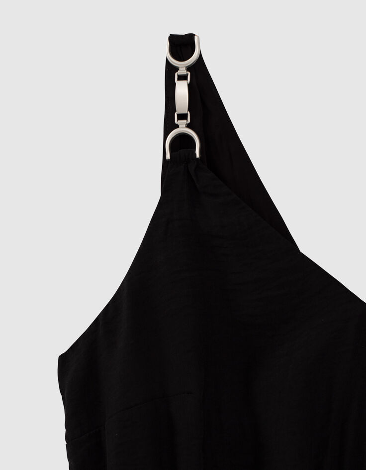 Robe longue noire bretelles bijoux et fente femme-2