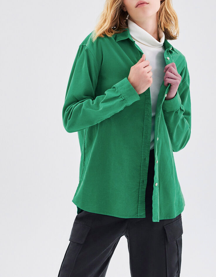 Women’s green organic needlecord shirt-2 Women’s green organic needlecord shirt-2