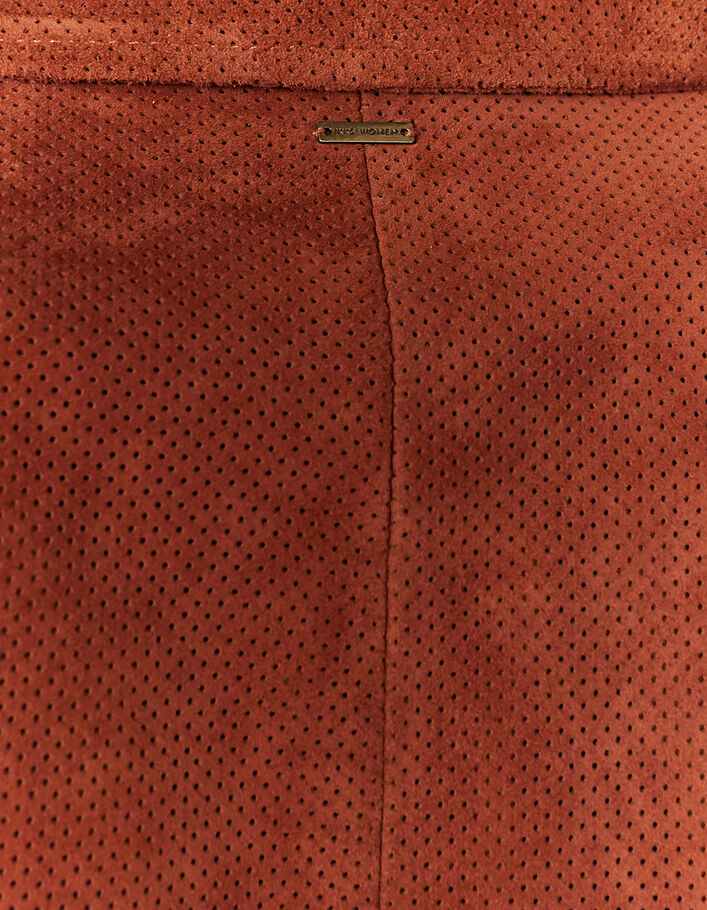 Women’s copper goatskin suede short biker jacket-4