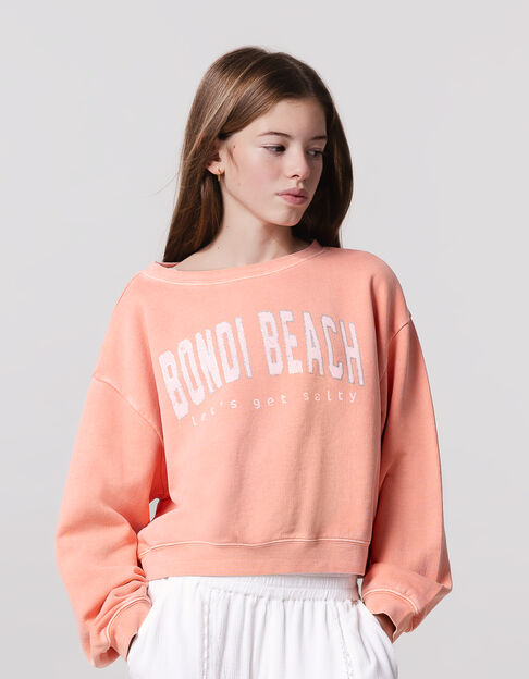 Sweat orange cropped message pailleté fille - IKKS