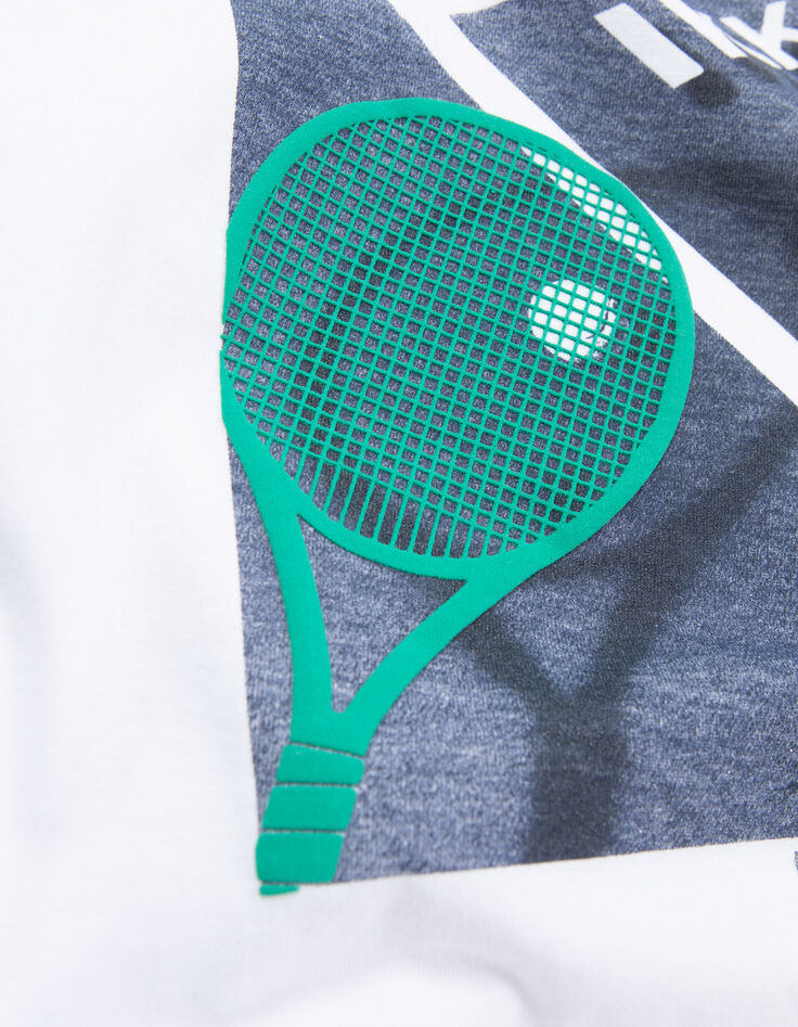 T-shirt blanc coton bio tennis flocage raquette gar&ccedil;on-5