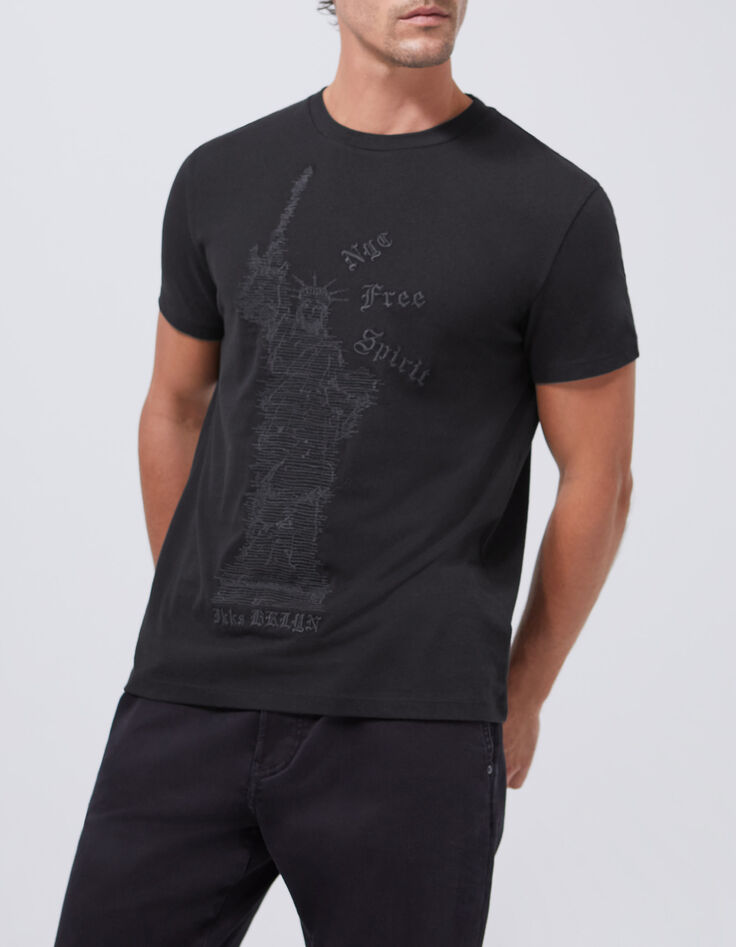 Schwarzes Herren-T-Shirt mit Freiheitsstatuen-Stickerei-2