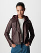 Chaqueta cuero burdeos motera capucha extraíble mujer-2