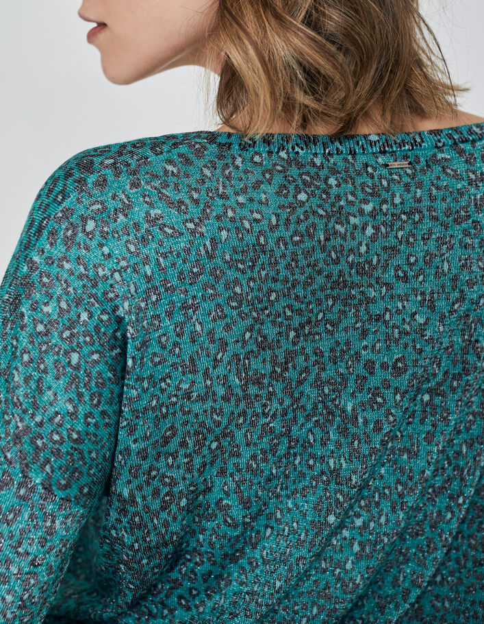 Pull vert en tricot motif léopard lurex Femme  - IKKS
