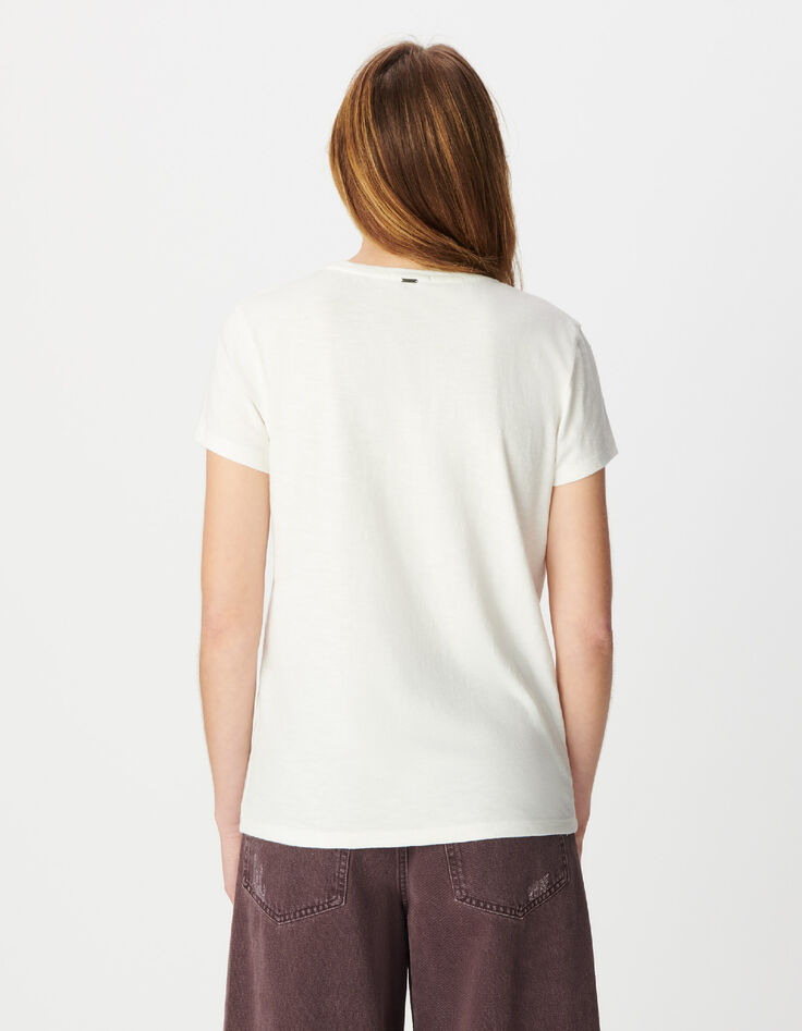 Camiseta blanca cuello V con palmeras Mujer-3