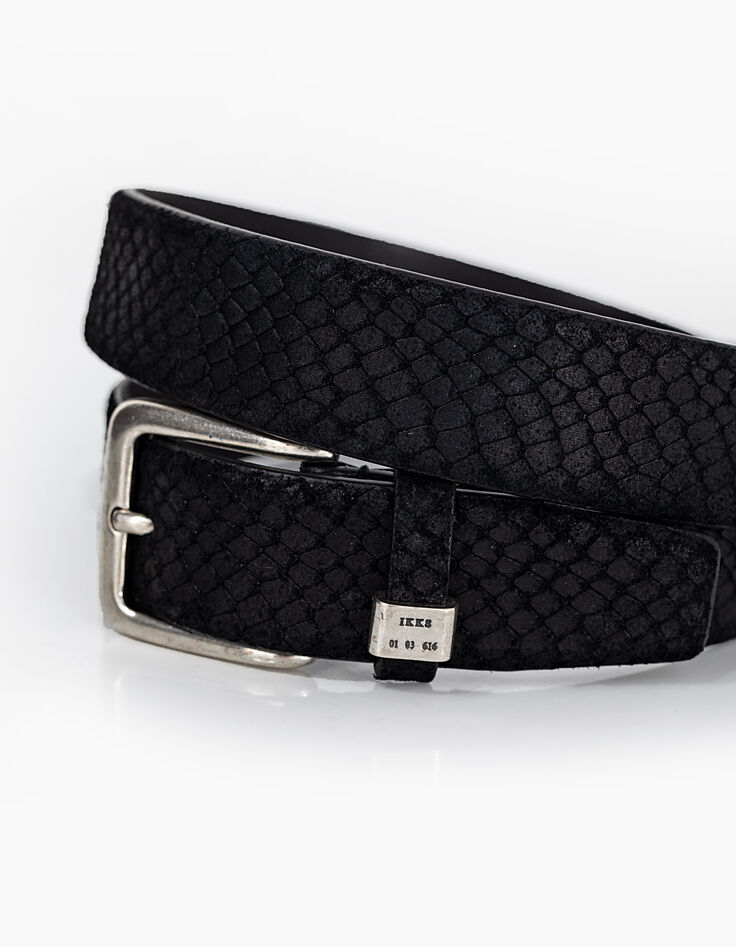 Ceinture noire en cuir nubuck effet croco Homme-2 Ceinture noire en cuir nubuck effet croco Homme-2
