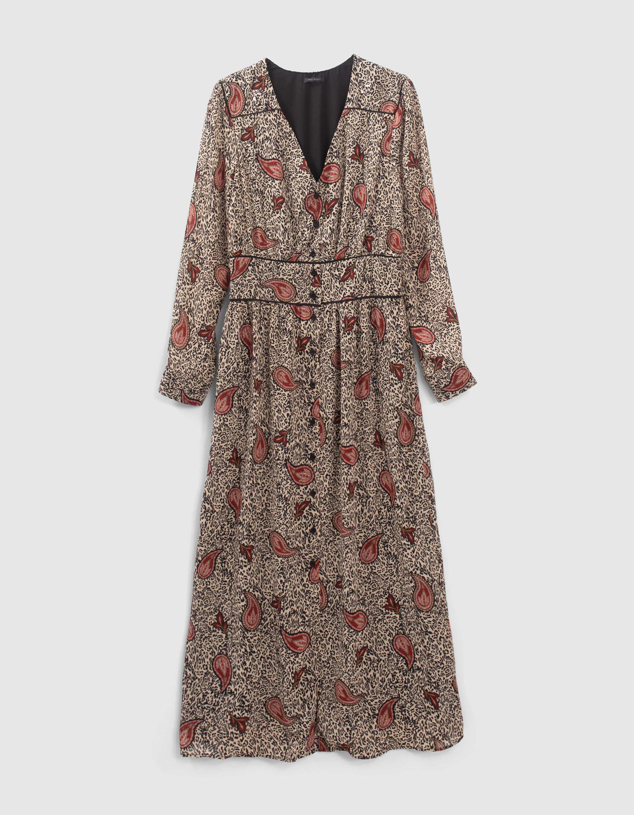 Women s ecru long recycled paisley leopard print dress
